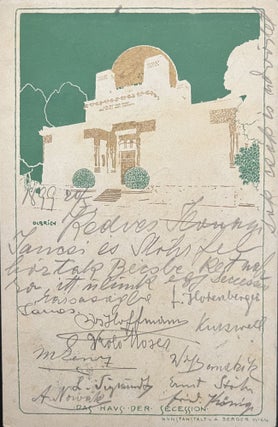Item #3097 The House of Secession in Vienna. Postcard with autograph signatures of Ernst Stöhr,...
