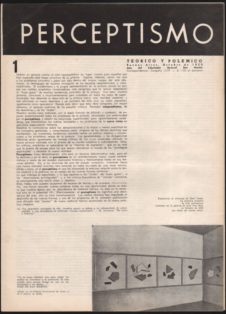 Item #321 Perceptismo. Teórico y Polémico. No. 1 (October 1950) to 6 (January 1953). Raúl Lozza.