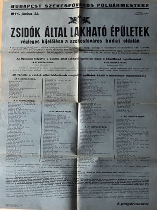 Zsid&oacute;k &aacute;ltal lakhat&oacute; &eacute;p&uuml;letek v&eacute;gleges kijel&ouml;l&eacute;se a sz&eacute;kesfőv&aacute;ros budai oldal&aacute;n. &Aacute;kos Farkas, Mayor of Budapest.