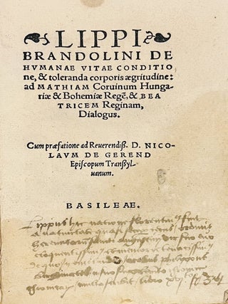 Item #3498 De Humanae Vitae Conditione, & Toleranda Corporis Aegritudine: Ad Mathiam Corvinum...