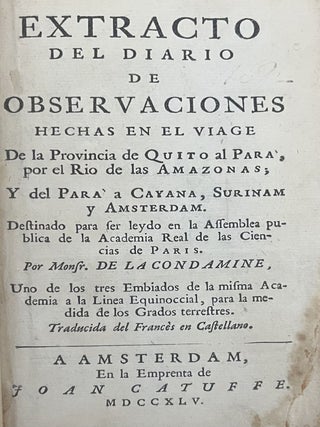 Item #3525 Extracto del diario de observaciones hechas en el viage De la Provincia de Quito al...