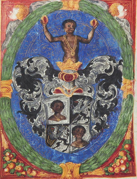 Item #3549 Imperial Letters Patent of Ennoblement for the Moren Family, with Rare Heraldic Illustration Featuring Moorish Imagery. Holy Roman Emperor Leopold I.