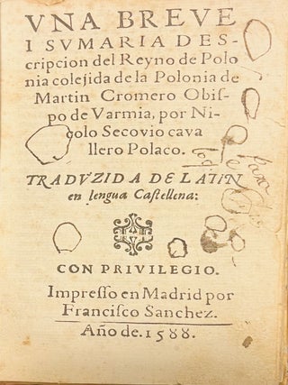 Una breve i sumaria descripcion del Reyno de Polonia colejida de la Polonia de Martin Cromero. Marcin Kromer, Nicolai Secovio, Sękowski.