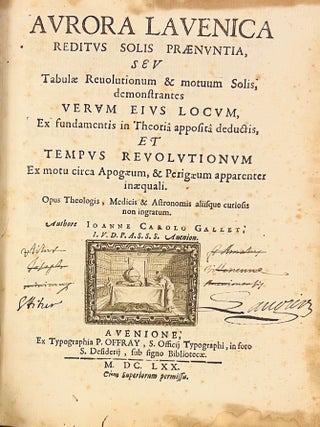 Item #3721 Aurora Lavenica, Reditus Solis Praenuntia, Seu Tabulae Revolutionum & motuum...