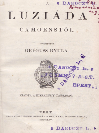 A luzi&aacute;da. Lu&iacute;s De Camoes.