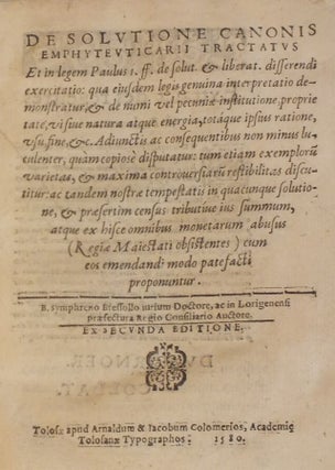Item #3822 De Solutione Canonis Emphyteuticarii Tractatus Et in legem Paulus I. ff. de solut....