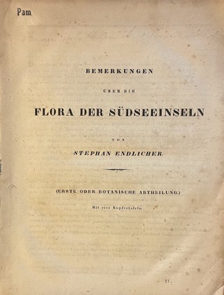 Item #3829 Bemerkungen über die Flora der Südseeinseln. (Erste oder botanische Abtheilung.) Mit...