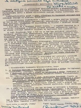 Dimenzionista manifesztum (Manifeste Dimensioniste) Typed and signed by Charles Sirato