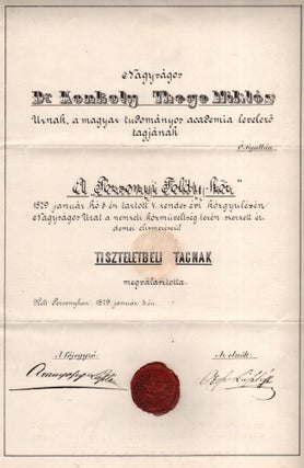Item #398 Miklós Konkoly-Thege’s Appointing Document as Honorary Member of the in Pozsonyi...