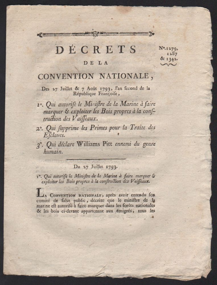 Item #453 [Caption title:] Décrets de la Convention Nationale, Des 27 Juillet & 7 Août 1793, l’an second de la République Françoise. […]