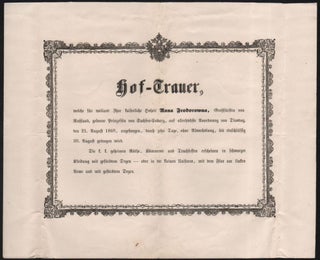 Item #474 Hof-Trauer, welche Für weiland Ihre kaiserliche Hoheit Anna Feodorowna, […