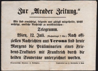 Item #553 Armistice of Villafranca, July 12, 1859. (Telegramm zur “Arader Zeitung”