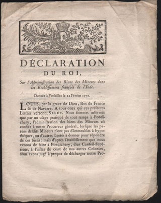 Item #555 [Caption title:] Déclaration du Roi, Sur l’Administration des Biens des Mineurs dans...
