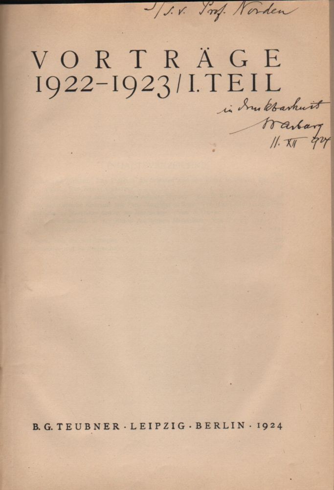 洋書 ドイツ Vorträge der Bibliothek Warburg Vorträge der Bibliothek Warburg. I–II. Herausgegeben von Fritz