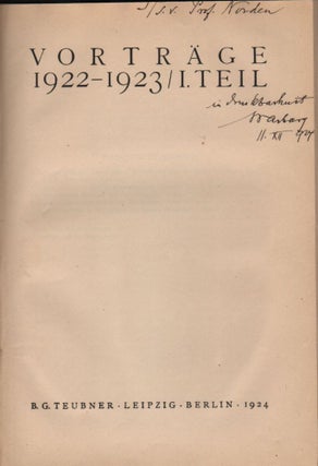 Item #621 (Vorträge der Bibliothek Warburg. I–II. Herausgegeben von Fritz Saxl.) Vorträge...