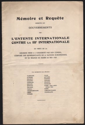 Item #627 Mémoire et Requête présentés aux gouvernements par l’Entente Internationale...