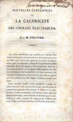 Item #769 Nouvelles Experiences sur la Caloricite des Courans Electriques. Jean Charles Athanase...