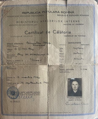 Item #771 Certificat de Calatorie. / Certificat de Călătorie. 1964. [Romanian Travel Document...