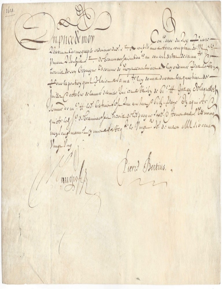 Item #817 Signed Receipt on Vellum. Petrus Bertius.