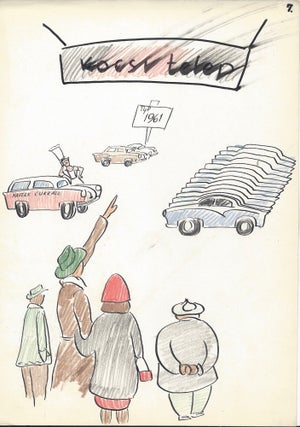 Egy kocsivásárlás története 9 képen. Főszereplők (föszereplök): Cserni Ferenc, Trabant-Limousine, és még sokan mások. [A Story of a Car-Buy in Nine Acts. Starring: Ferenc Cserni, Trabant-Limousine, and Others.]