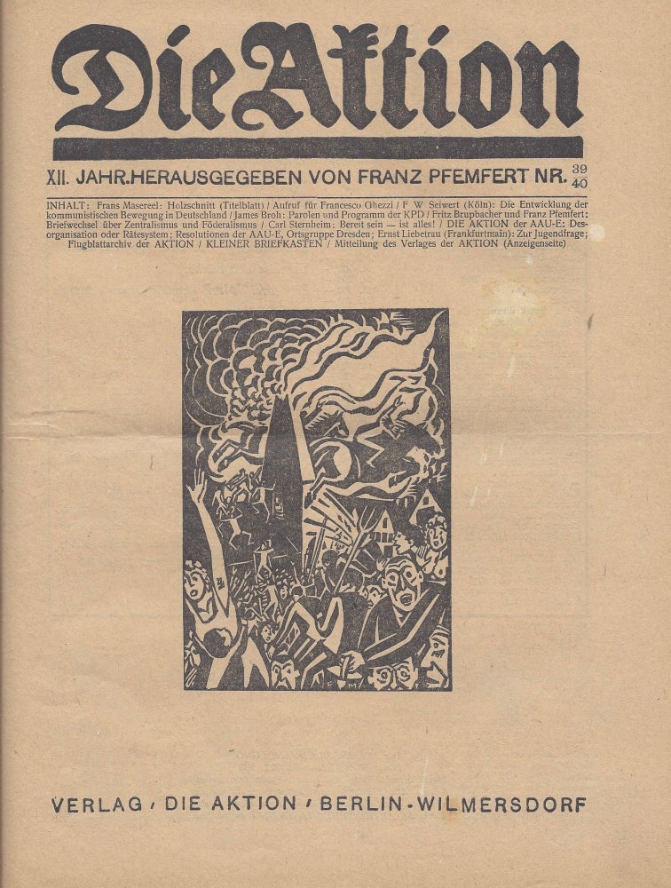 Item #886 Die Aktion. XII. Jahrgang. Heft 39/40. 15. Oktober 1922. Franz Pfemfert.