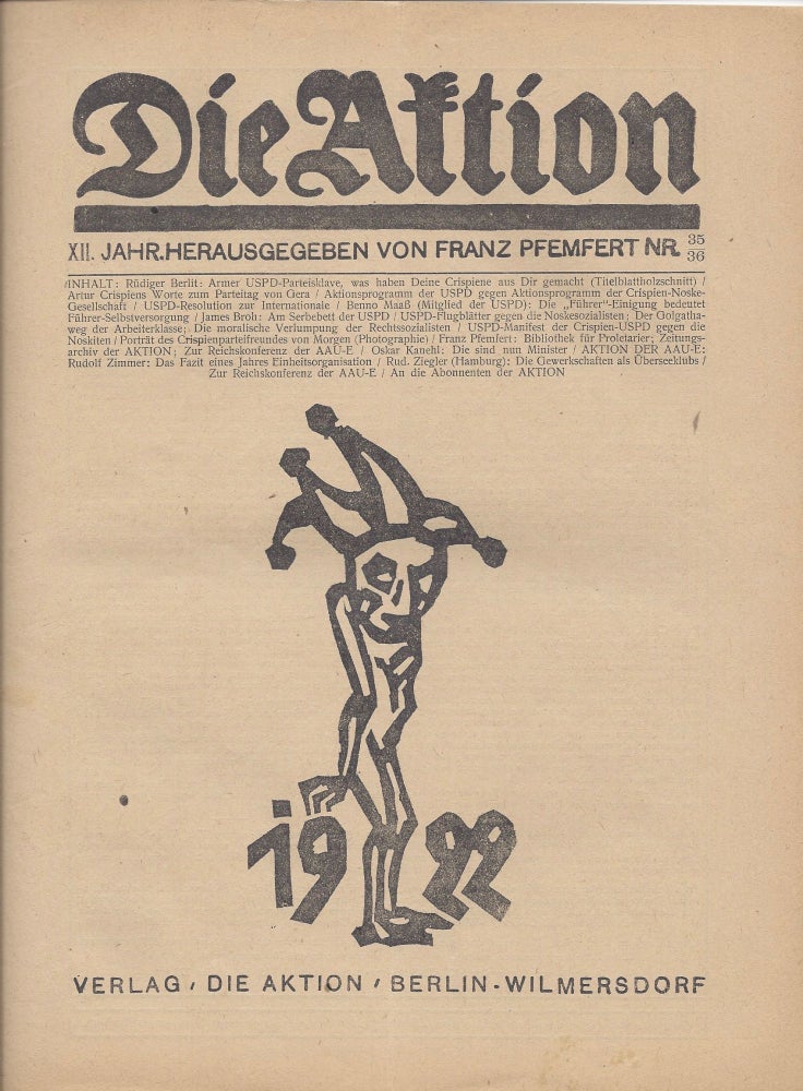 Item #891 Die Aktion. XII. Jahrgang. Heft 35/36. 15. September 1922. Franz Pfemfert.