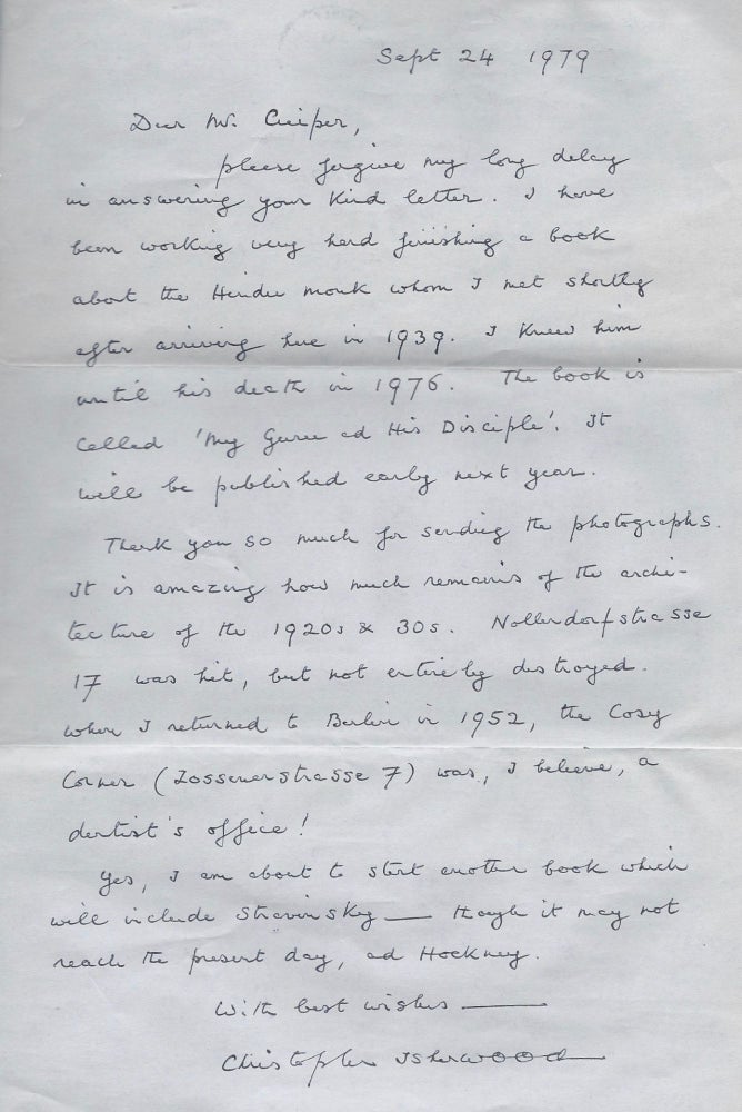 Item #972 Christopher Isherwood’s Autograph Letter.
