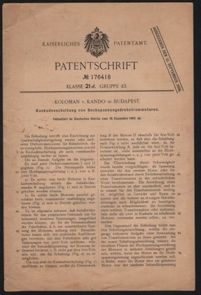 Item #98 Kaskadenschaltung von Hochspannungsdrehstrommotoren. Patentiert im Deutschen Reiche vom...